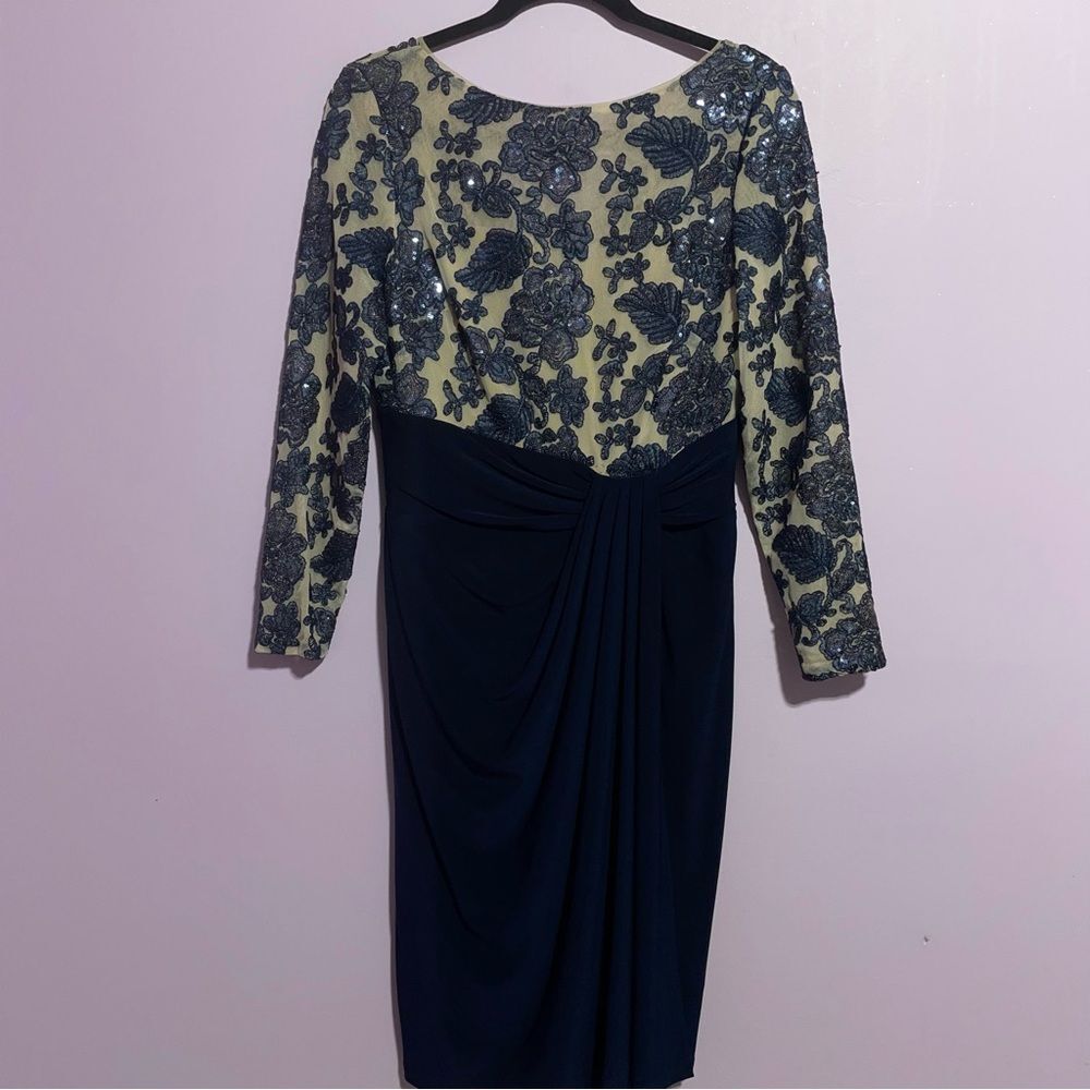 Lauren Ralph Lauren Midi Dress Women Size 8 Navy Sequin Event Formal Cocktail